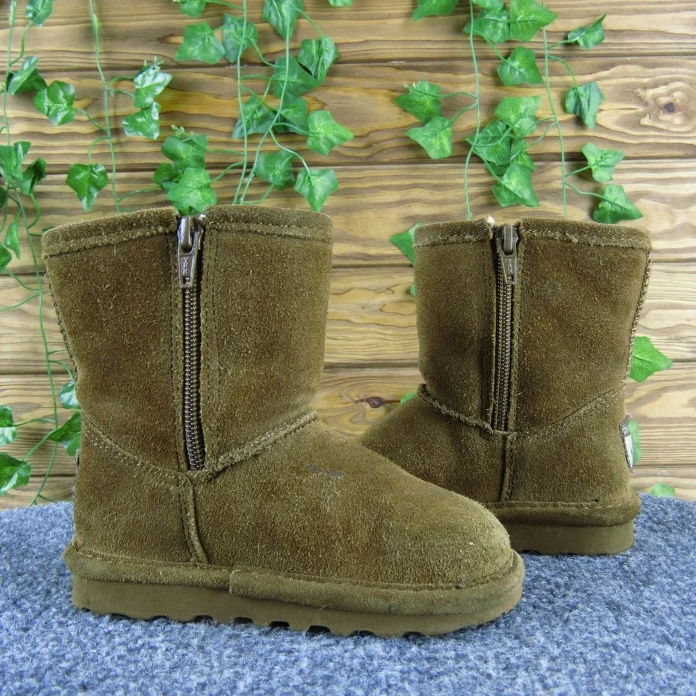 Bearpaw Elle‎ Kids Brown Suede Leather Sheepskin Lined Winter Boots Toddler 8